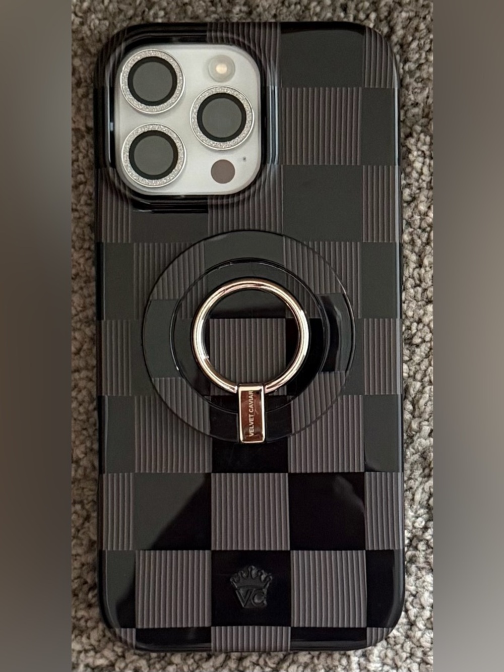 Black and Gray Checkered Case for iPhone 16 Pro Max with Magnetic Ring - Picture 7 of 7